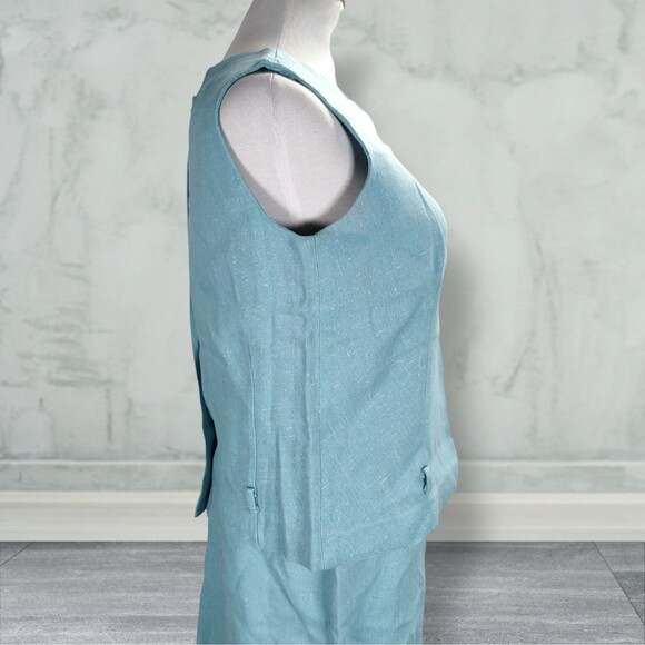 Vintage 60s Matching Midi Skirt Set Size 8 Button Back Top Linen Blend Mod - Picture 5 of 15